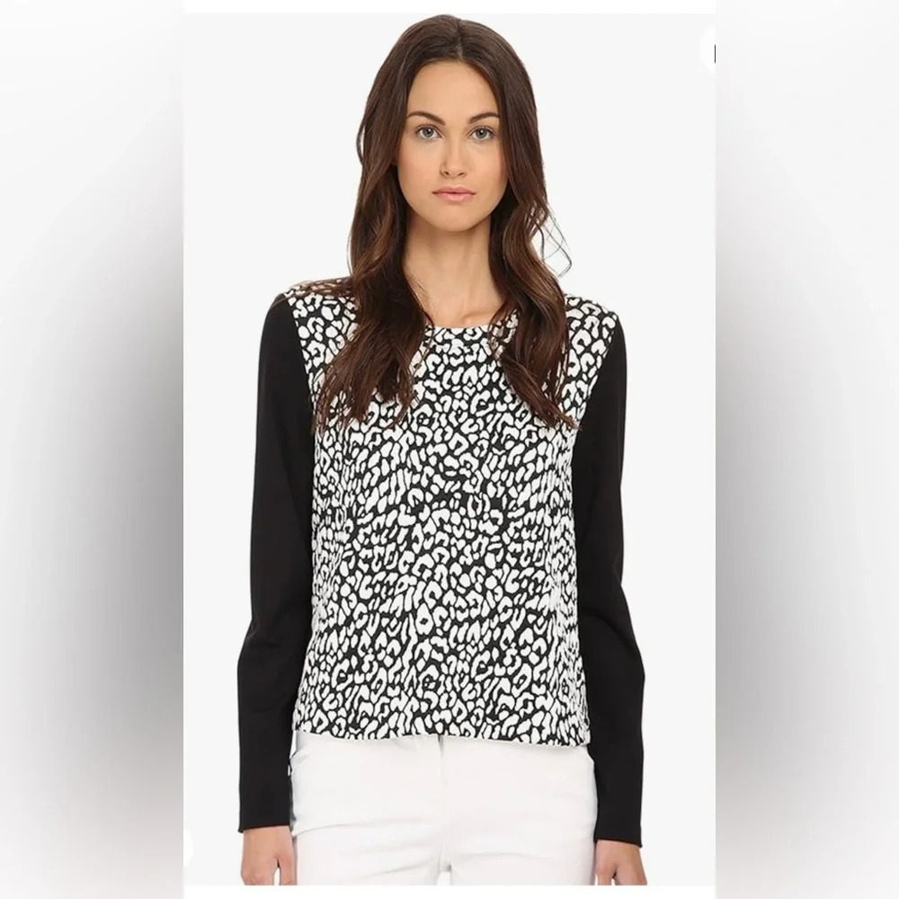 Kate Spade NY Leopard Jacquard Panel Top Career Black/White Size Medium
